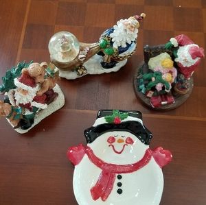 Christmas decor. 4 pieces includes a platter and 3 figurines.